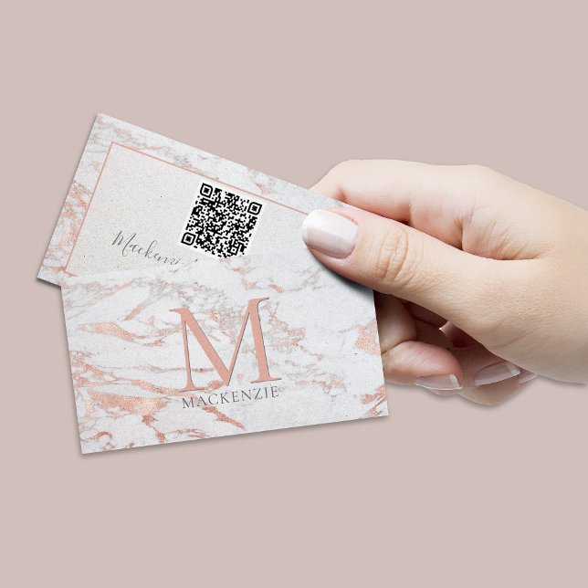 Snyggt Ro guldfoil Marble Monogram QR-kod Visitkort (Skapare uppladdad)