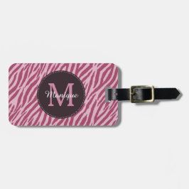 Snyggt Ro Rosa Zebra tryck Monogram och Namn Bagagebricka
