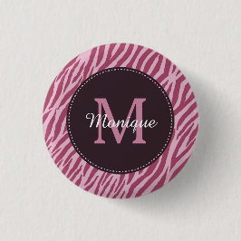 Snyggt Ro Rosa Zebra tryck Monogram och Namn Knapp