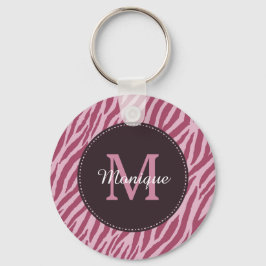 Snyggt Ro Rosa Zebra tryck Monogram och Namn Nyckelring