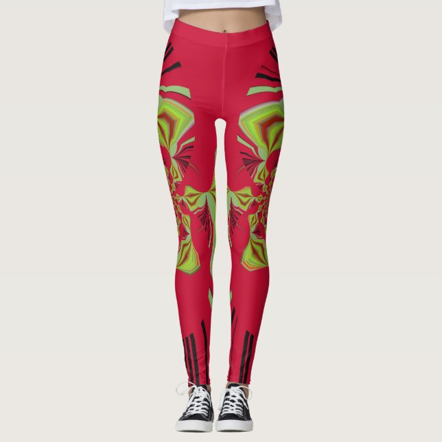 Snyggt röd citron edgy mode mönster leggings (Framsida)