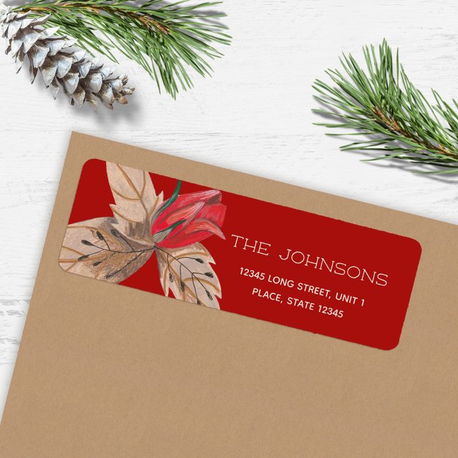 Snyggt röd ros Blommigt Helgdag jul Returadress Etikett (Elegant red rose Floral Christmas Label)