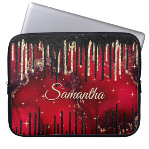 Snyggt röd svart droppning glitter monogram laptop fodral