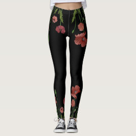 Snyggt röd vallmoblomma mönstrad leggings