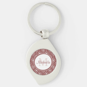 Snyggt Rödaktig brun hjärter Monogram med Namn Swirl Silverfärgad Nyckelring