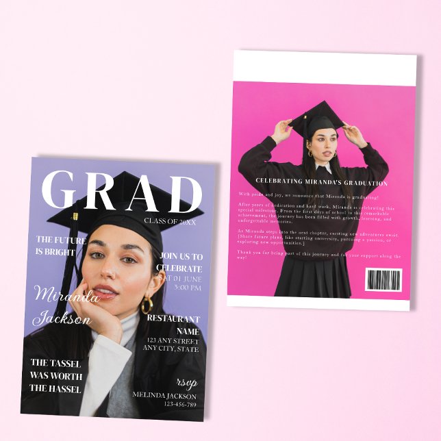 Snyggt Roligt Modern magasin för Studenten 2025 Inbjudningar (Stylish Fun Modern 2025 Graduation Magazine Invitation)