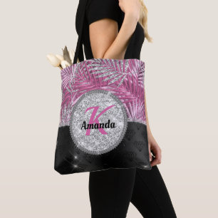Snyggt Romly rosa silver glitter löv monogram Tygkasse
