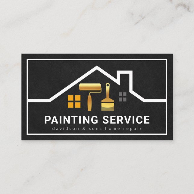 Snyggt Rooftop Byggnad Ram Guld-pensel Visitkort (Framsida)