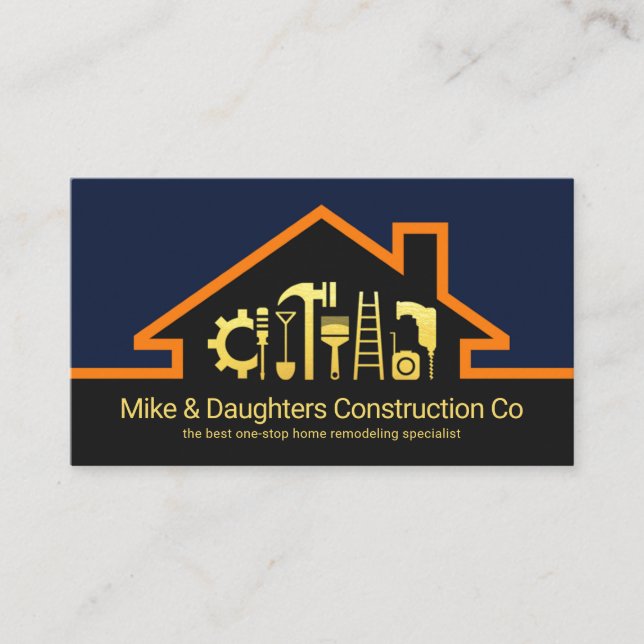 Snyggt Rooftop Guld Handyman Verktyg Visitkort (Framsida)