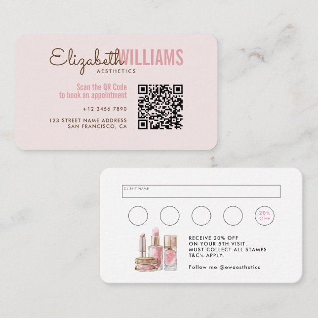 Snyggt  Rosa Beauty Aesthetics Loyalty & Visitkort (Fram/baksida)