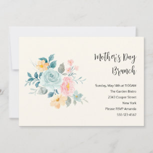 Snyggt Rosa & Blåa blommor Mors dag Brunch Inbjudningar