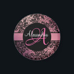 Snyggt Rosa  Black Blommigt Monogram  Magnet<br><div class="desc">Ett svart,  dramatiskt blommönster i snyggt överlagrades på en rosa  bakgrund där i mitten finns en svart cirkel där du kan anpassa det med brev,  logotyp och namn.  Förtjusande,  chic vibes.  En del av Snyggt Black Blommigt Monogram Collection.</div>