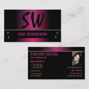 Snyggt Rosa Black Modern med Monogram och Photo Visitkort