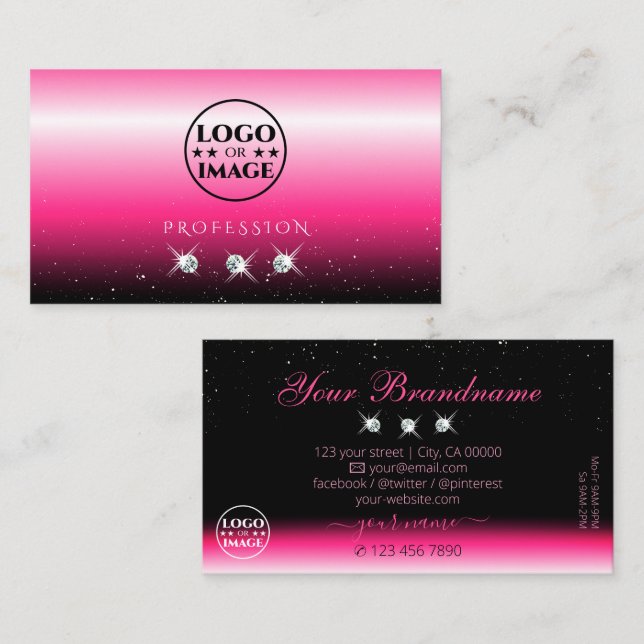 Snyggt Rosa Black Ombre Gnistra Diamonds Lägg till Visitkort (Fram/baksida)