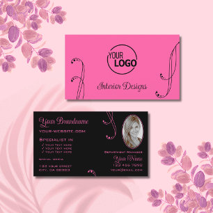 Snyggt Rosa Black Ornate med Logotyp och foto Visitkort