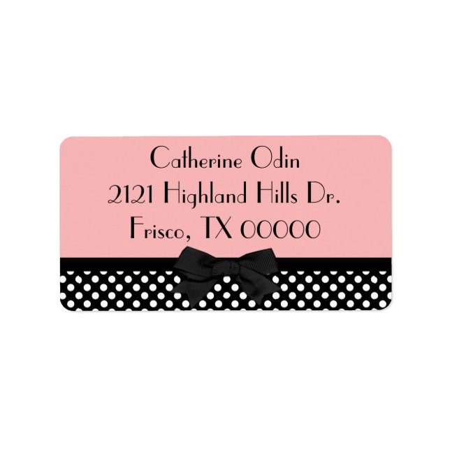Snyggt Rosa & Black Polka-adressetikett Adressetikett (Framsidan)