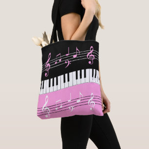Snyggt rosa Black White Piano Nycklar and Notes Tygkasse