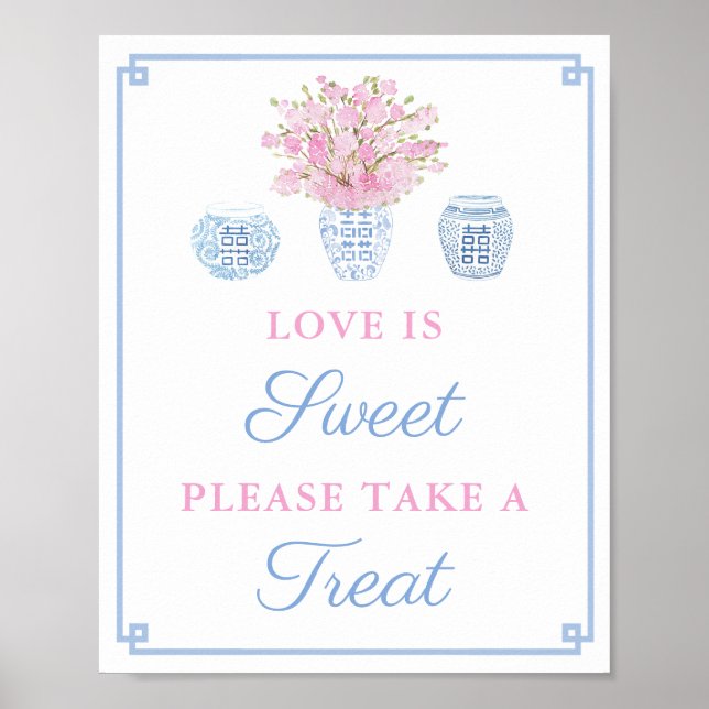 Snyggt Rosa Blått Sött Förmån Bord Bröllop Shower Poster (Framsidan)