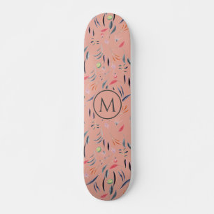 Snyggt  Rosa Blommigt VattenfärgMONOGRAM Mini Skateboard Bräda 18,5 Cm