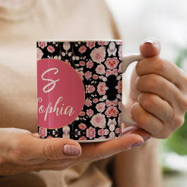 Snyggt Rosa blommönster Script Monogrammad Jumbo Mugg