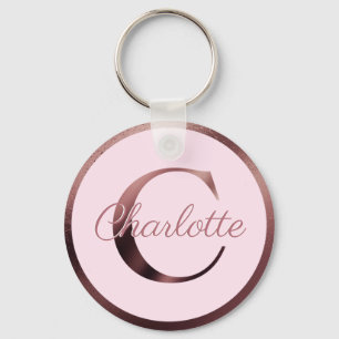 Snyggt Rosa Brev C Ro Guld Metallic Monogram Nyckelring