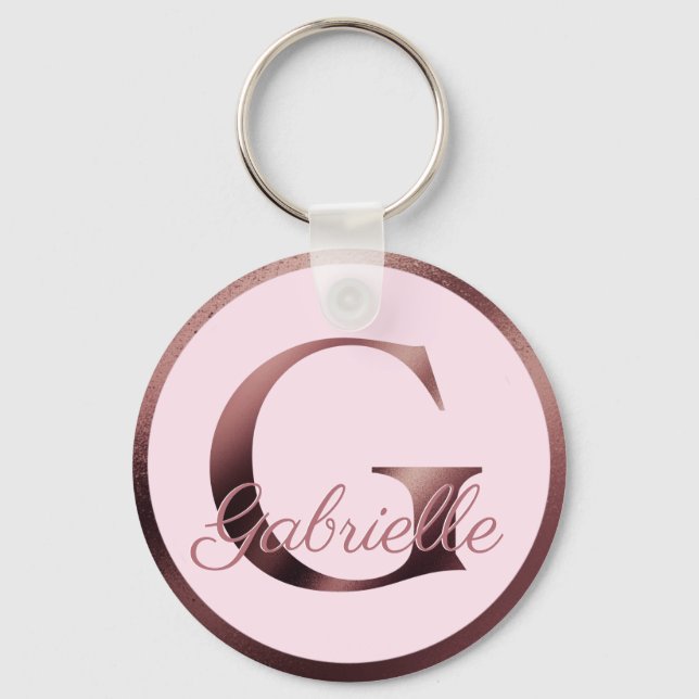 Snyggt Rosa Brev G Ro Guld Metallic Monogram Nyckelring (Framsida)