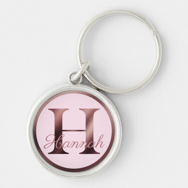 Snyggt Rosa Brev H Ro Guld Metallic Monogram Rund Silverfärgad Nyckelring (Framsidan)