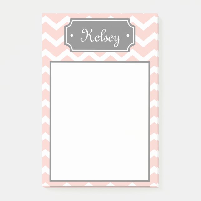 Snyggt Rosa Chevron Grått Namn Post-it Block (Framsida)