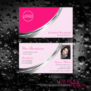 Snyggt Rosa Chic Silver Decor med Logotyp och foto Visitkort
