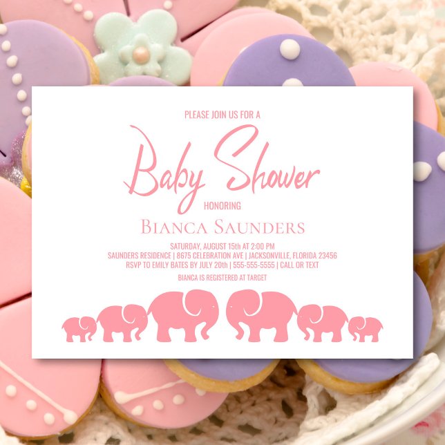 Snyggt Rosa Elephants Baby Shower Inbjudningar (Skapare uppladdad)