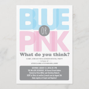 Snyggt Rosa eller Blå Baby Gender Reveal Party Inbjudningar