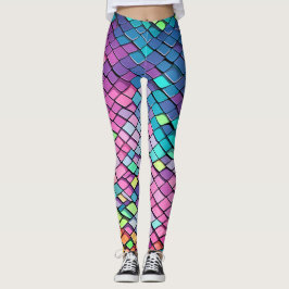 Snyggt rosa färgglada fjällmönster för sjöjungfru  leggings