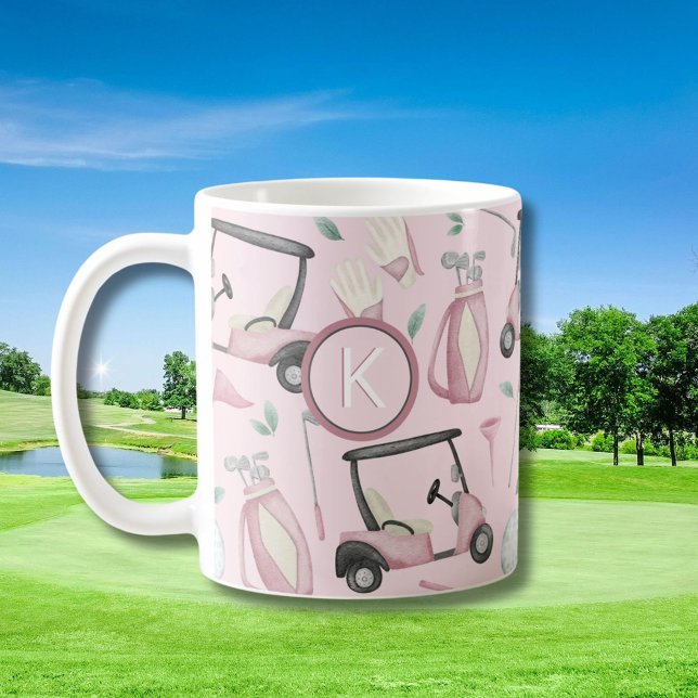 Snyggt Rosa Feminine Golf Design Anpassningsbar Mo Kaffemugg (Skapare uppladdad)