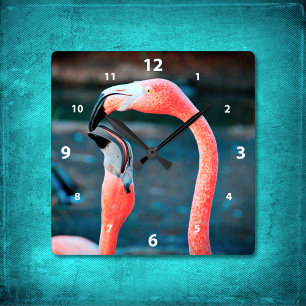 Snyggt rosa flamingo, bästa vänner foto modern fyrkantig klocka