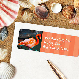 Snyggt rosa flamingo-fotoskript anpassningsbar adr returadress etikett