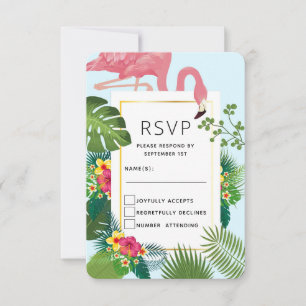 Snyggt Rosa Flamingo och Tropical Löv Bröllop OSA Kort