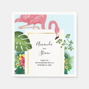 Snyggt Rosa Flamingo och Tropical Löv Bröllop Pappersservett