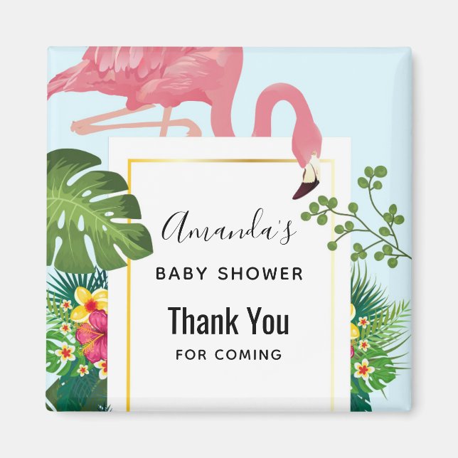Snyggt Rosa Flamingo och Tropical Löv Shower Magnet (Framsidan)