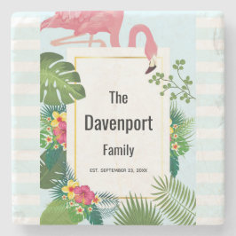 Snyggt Rosa Flamingo och Tropical Löv Stone Co. Stenunderlägg