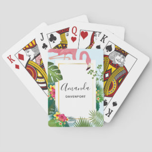 Snyggt Rosa Flamingo och Tropiskt Löv Casinokort