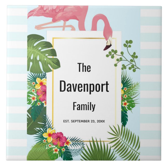 Snyggt Rosa Flamingo och Tropiskt Löv Kakelplatta (Framsidan)