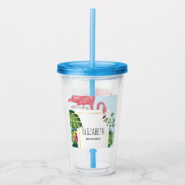 Snyggt Rosa Flamingo och Tropiskt Löv Take Away Mugg