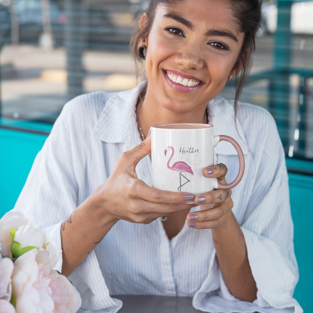 Snyggt Rosa Flamingo Trendig Modern calligrafi Mugg (Skapare uppladdad)