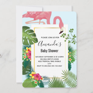 Snyggt Rosa Flamingo Tropical Theme Baby Shower I Inbjudningar