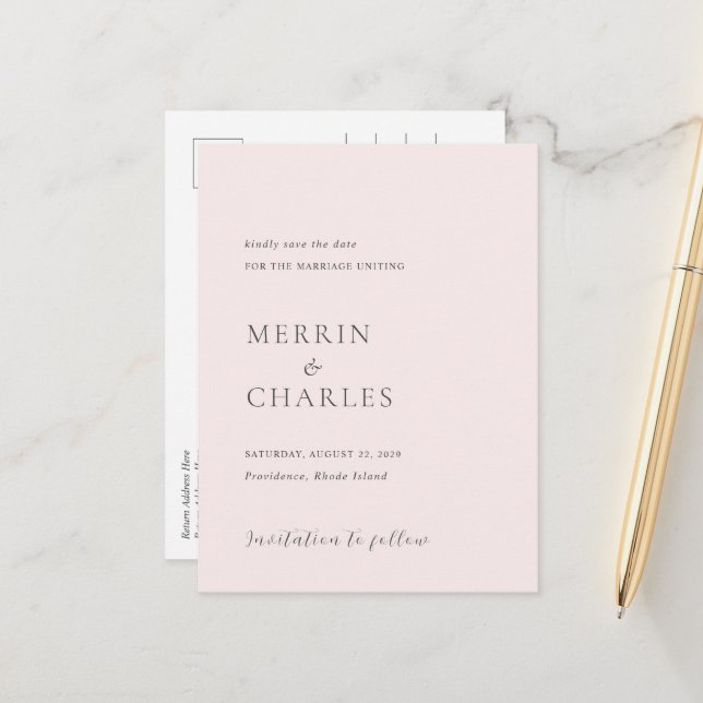 Snyggt Rosa Foto Modern Bröllop spara datum Meddelande Vykort (Fram/Back In Situ)