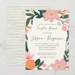 Snyggt Rosa Garden Blommigt Par Shower Inbjudningar
