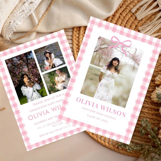 Snyggt Rosa Gingham  Studentfest 2026 Inbjudningar (Skapare uppladdad)