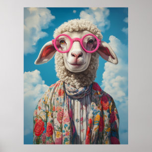 Snyggt Rosa Glass Blommigt Attire Blå himmel Poster