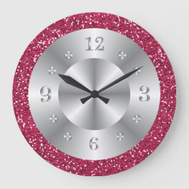 Snyggt Rosa Glitter Silver, stora klocka