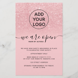 Snyggt rosa glitterpriser logo Vi är öppna Flyer